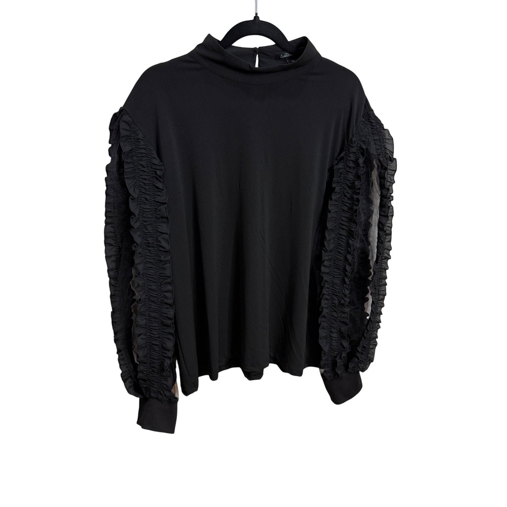 A Love Story Black Dark Poetcore Gothic Top Mock Neck Ruffle Sleeve Romantic XXL